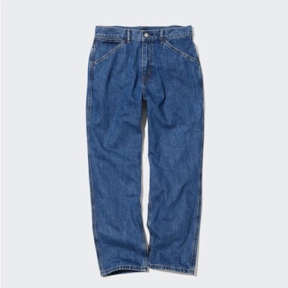Uniqlo Wide Fit Tapered Leg Jeans Unisex Size 30 High Rise 100% Cotton 65 Blue - Picture 2 of 15